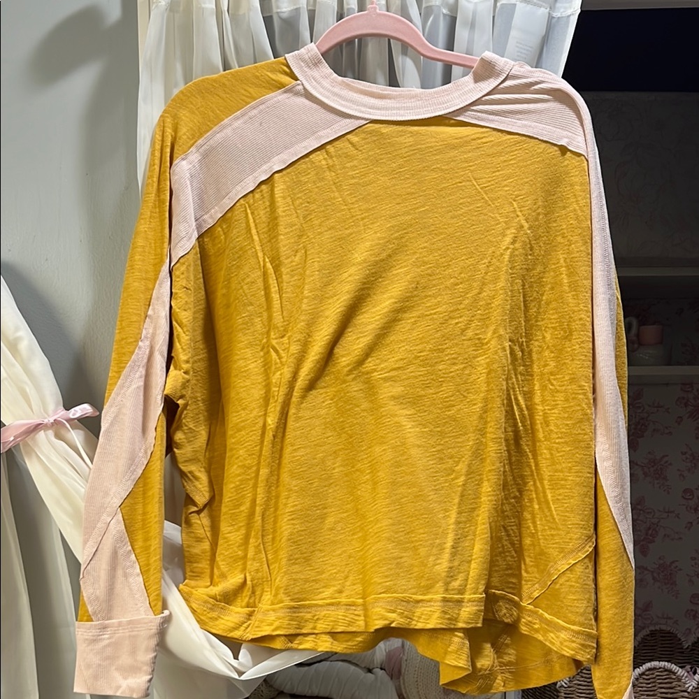 Free People Movement Yellow and very pale pink workout long sleeve